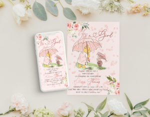 Editable Winnie the Pooh Baby Shower Invitation – It’s a Girl! Celebrate with this adorable floral theme. Instant download & easy customization with Templett by Bilmis Paperie.