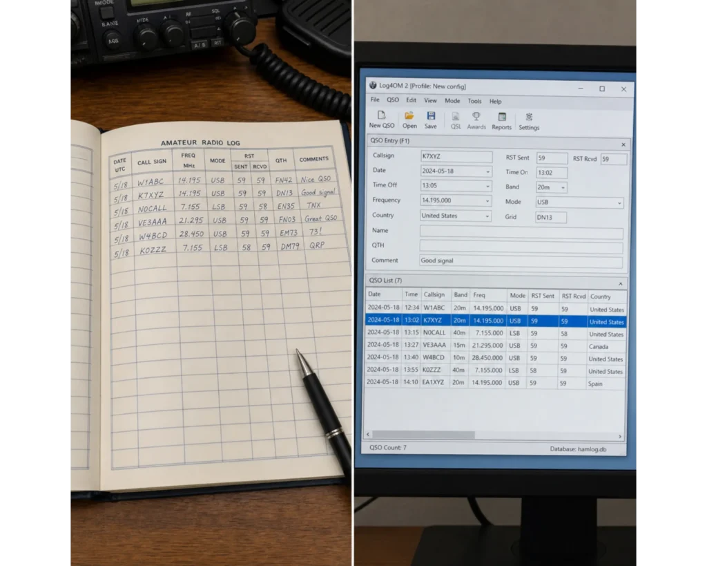 Paper logbook and computer logging software for recording contacts during a POTA activation