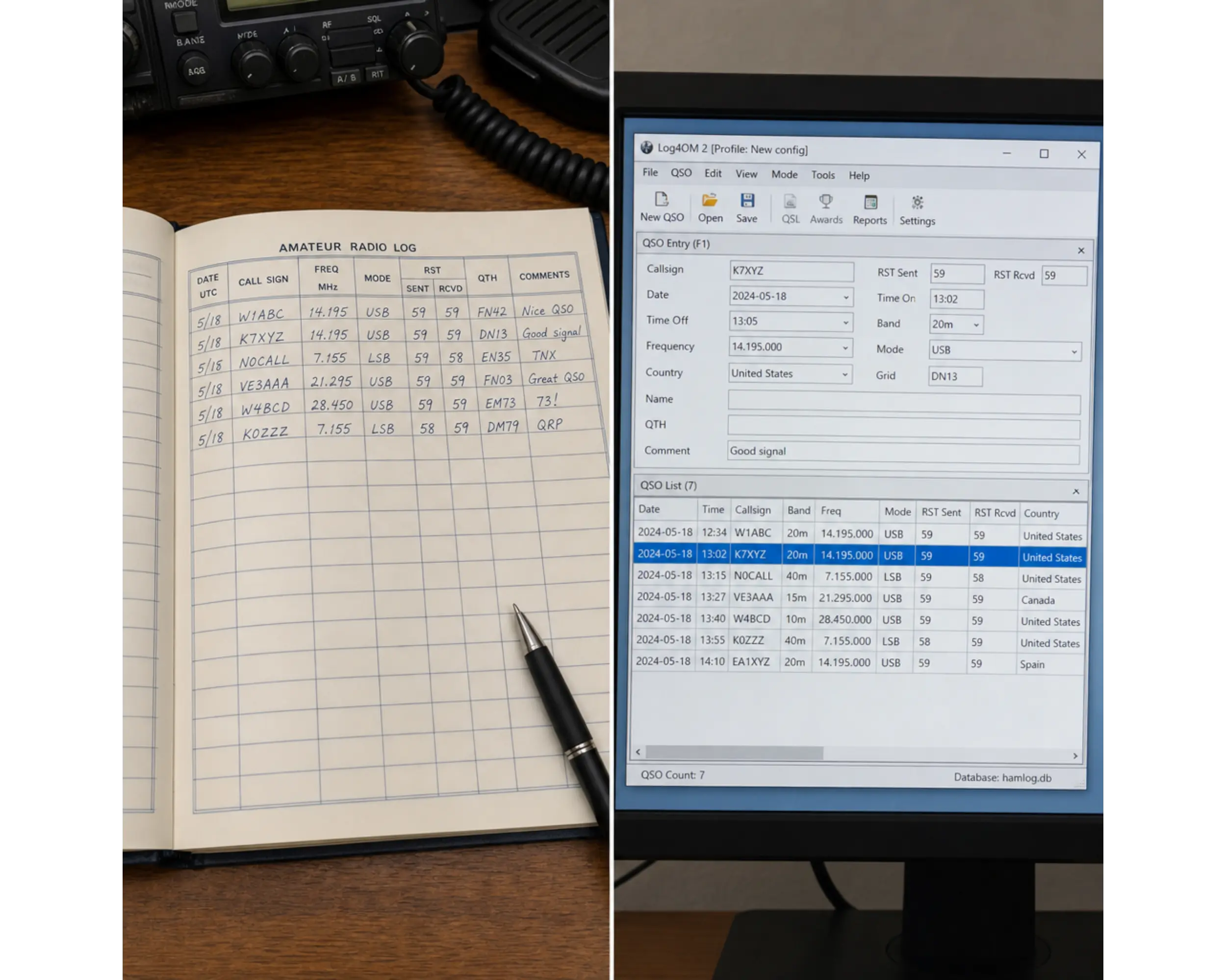 Paper logbook and computer logging software for recording contacts during a POTA activation